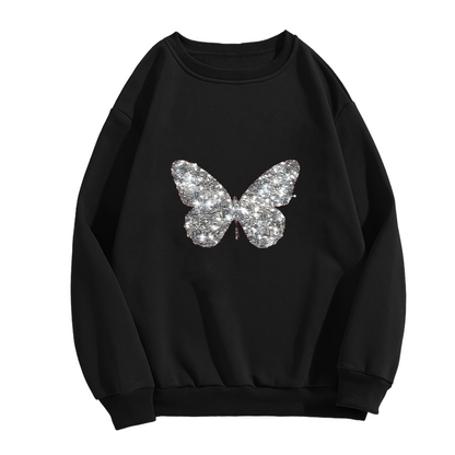 Shimmer Glitter Green Rose Art Black Crewneck Sweatshirt