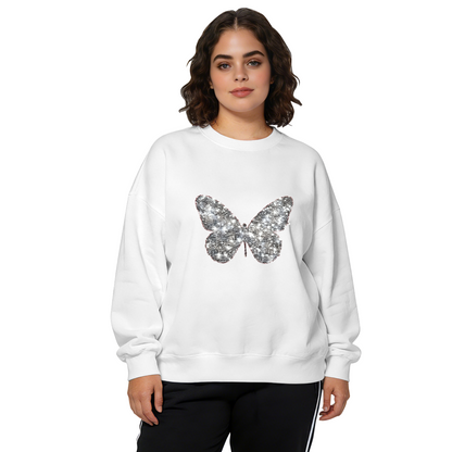 Shimmer Glitter Green Rose Art Black Crewneck Sweatshirt