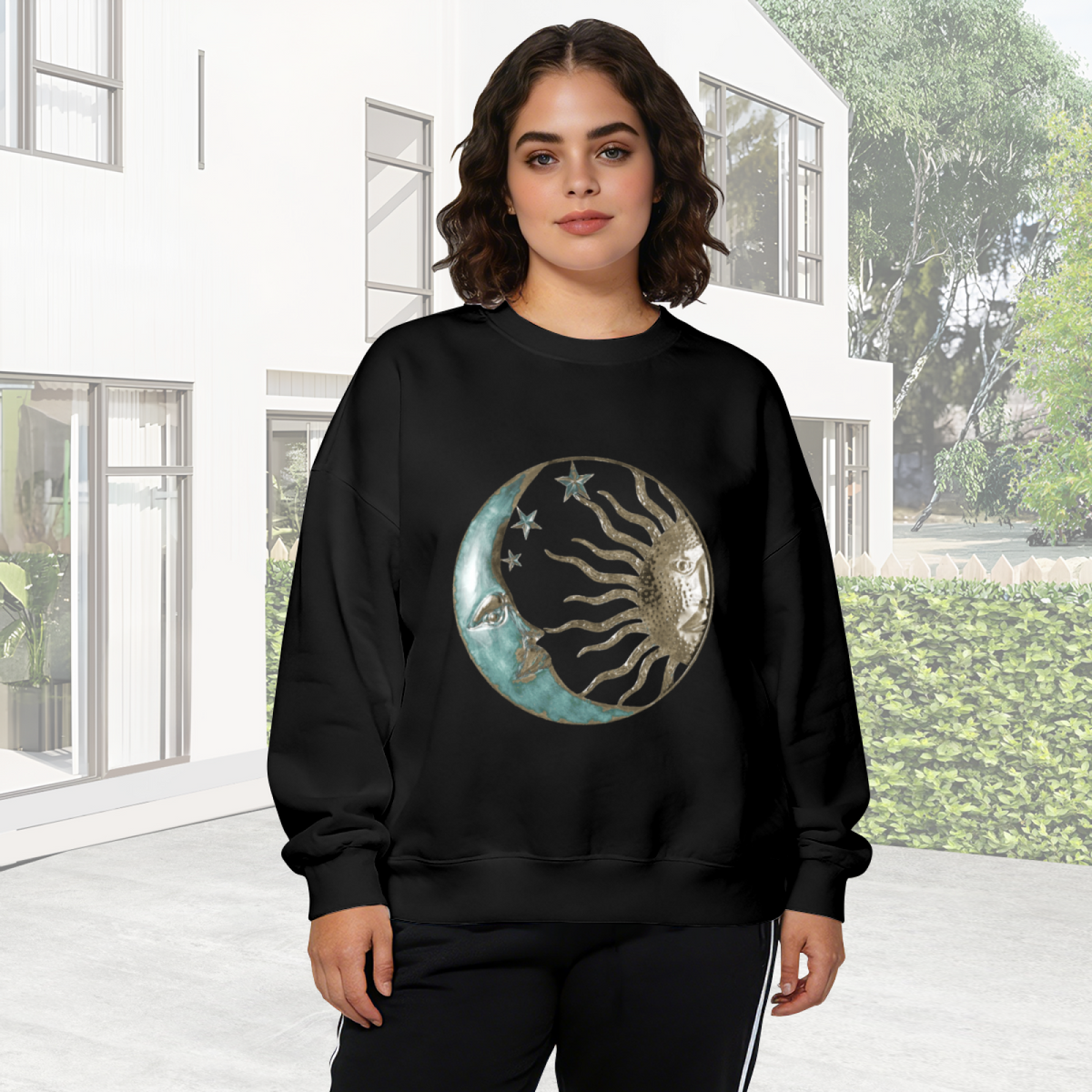Vintage Celestial Sun Moon And Stars Boho Crewneck Sweatshirt