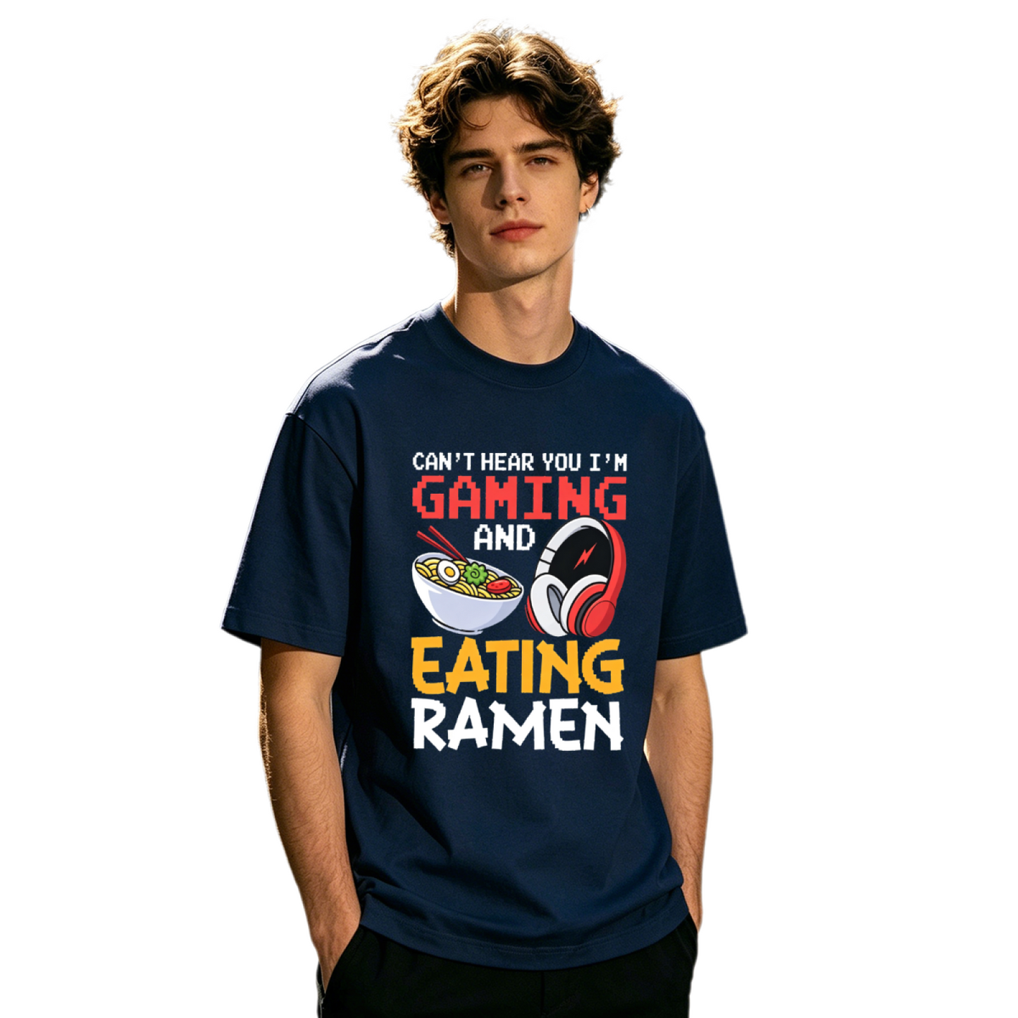 Men's Funny Gaming & Ramen Lover Pixel Art Casual Short Sleeve Tee