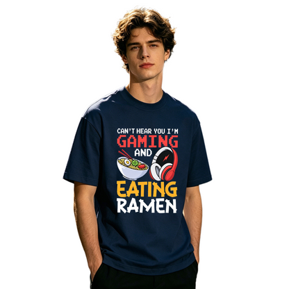 Men's Funny Gaming & Ramen Lover Pixel Art Casual Short Sleeve Tee
