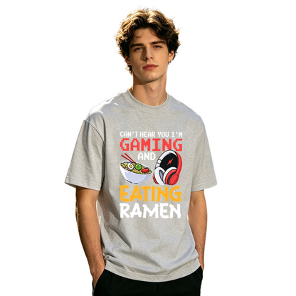 Men's Funny Gaming & Ramen Lover Pixel Art Casual Short Sleeve Tee