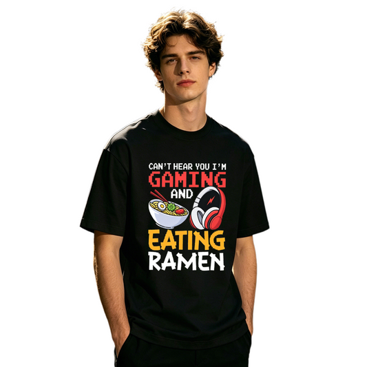 Men's Funny Gaming & Ramen Lover Pixel Art Casual Short Sleeve Tee