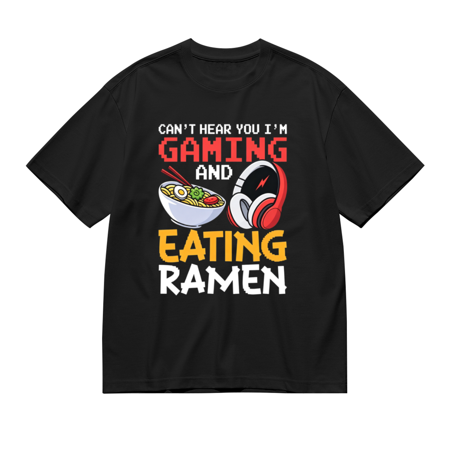 Men's Funny Gaming & Ramen Lover Pixel Art Casual Short Sleeve Tee