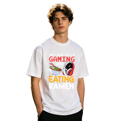 Men's Funny Gaming & Ramen Lover Pixel Art Casual Short Sleeve Tee