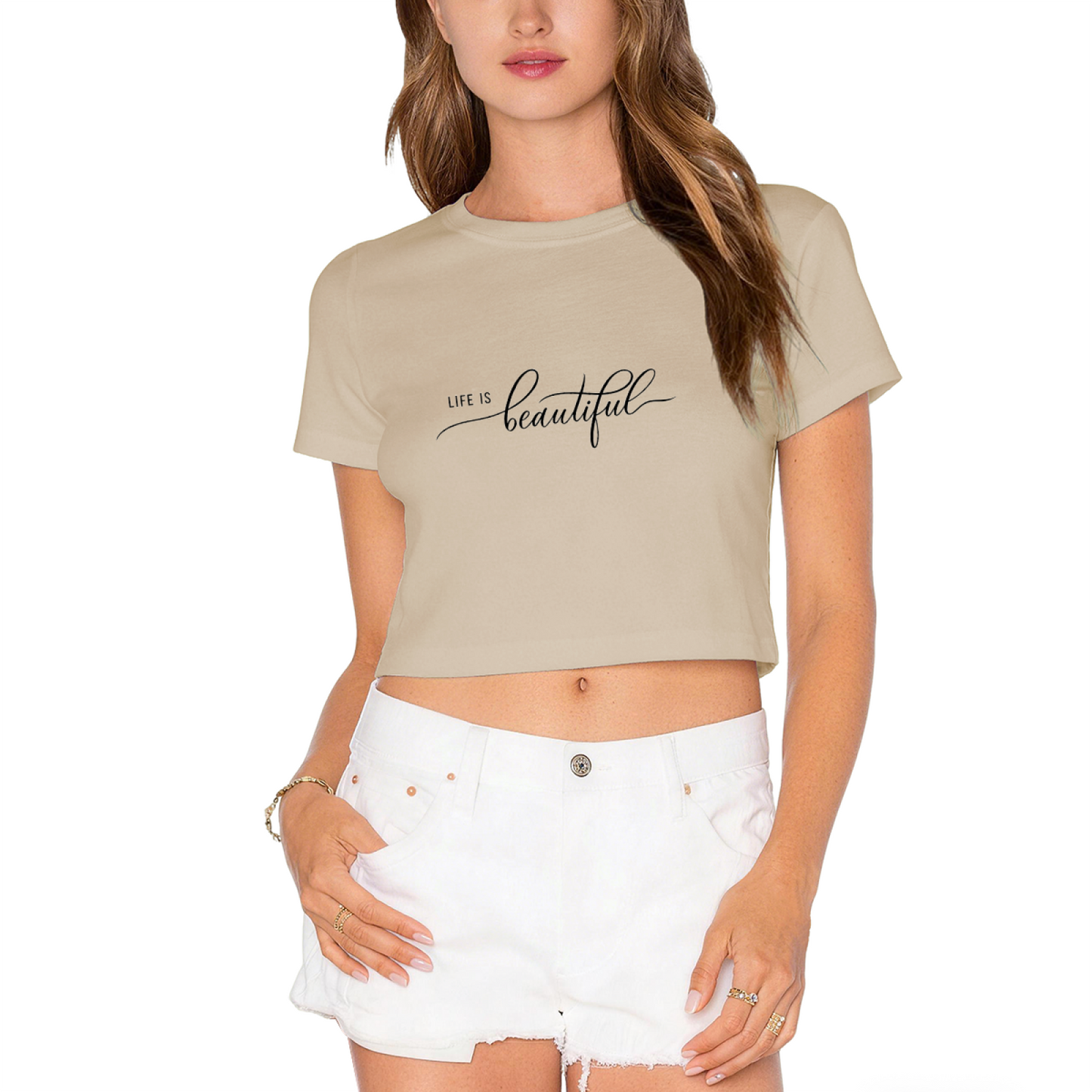 Life Is Beautiful Cursive Script Hot Pink Crop Top ¨C Positive Vibe Soft Girl Aesthetic Top