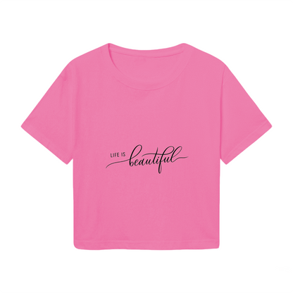 Life Is Beautiful Cursive Script Hot Pink Crop Top ¨C Positive Vibe Soft Girl Aesthetic Top