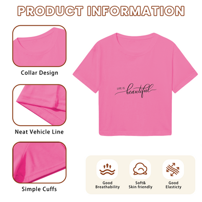 Life Is Beautiful Cursive Script Hot Pink Crop Top ¨C Positive Vibe Soft Girl Aesthetic Top
