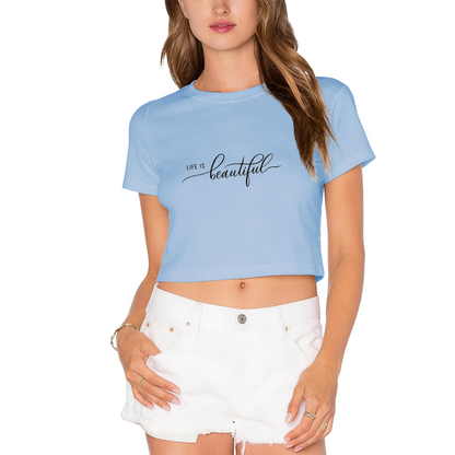 Life Is Beautiful Cursive Script Hot Pink Crop Top ¨C Positive Vibe Soft Girl Aesthetic Top