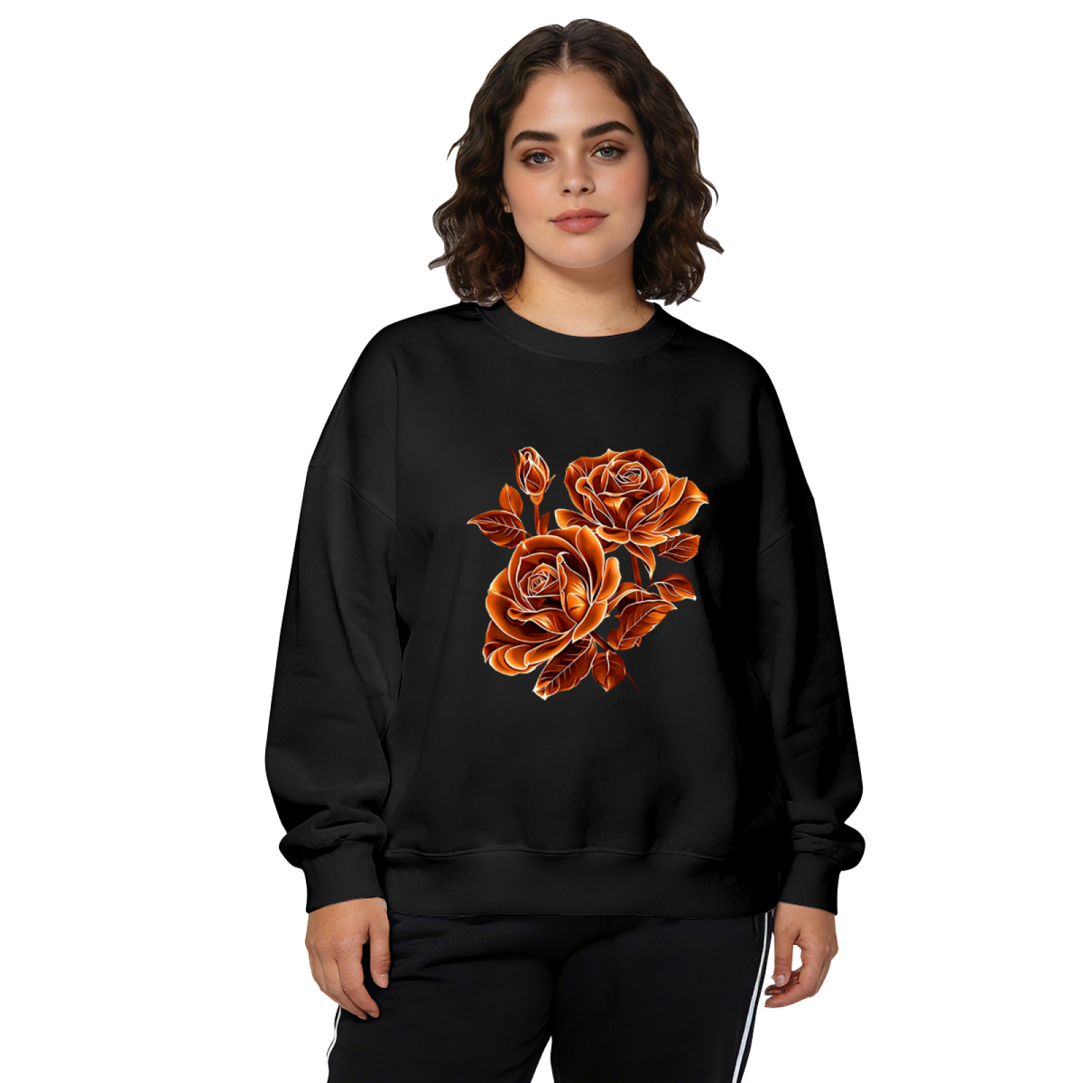 Vintage Burnt?Orange Rose Bouquet Art Print Crewneck Sweatshirt