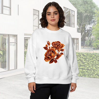 Vintage Burnt?Orange Rose Bouquet Art Print Crewneck Sweatshirt