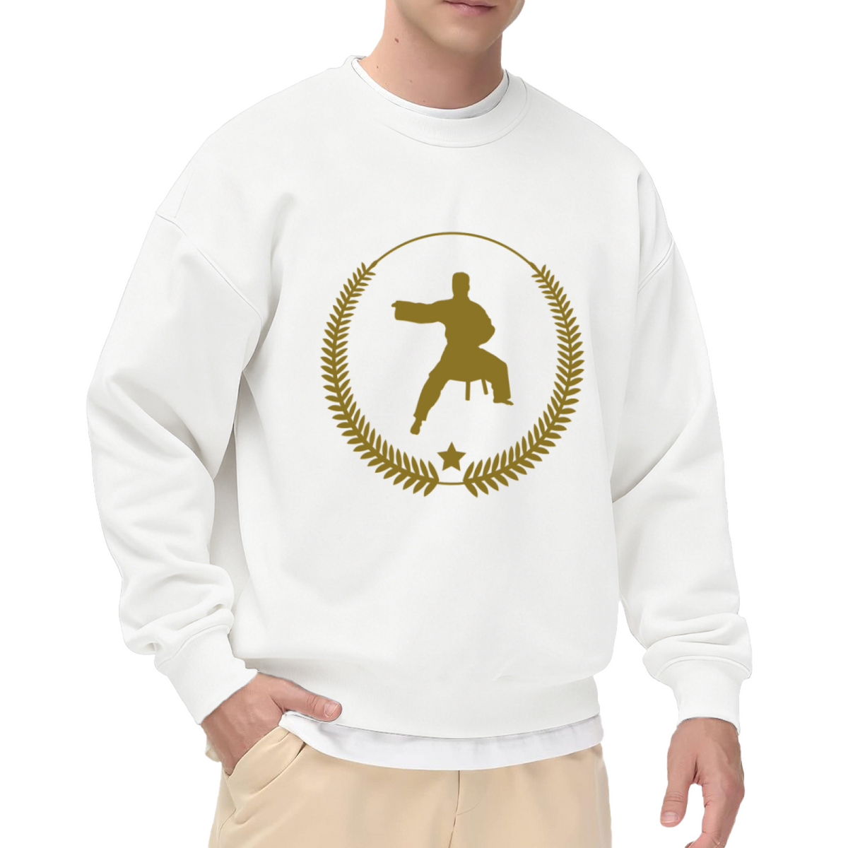 Vintage Martial Arts Champion Silhouette Laurel Wreath Crewneck Sweatshirt