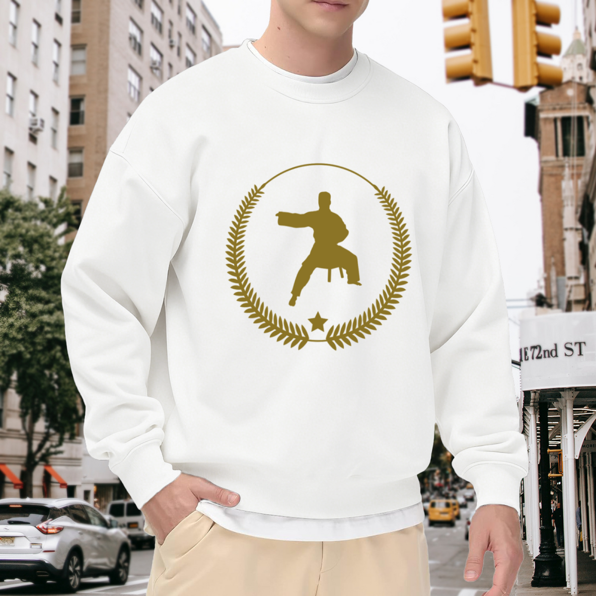 Vintage Martial Arts Champion Silhouette Laurel Wreath Crewneck Sweatshirt