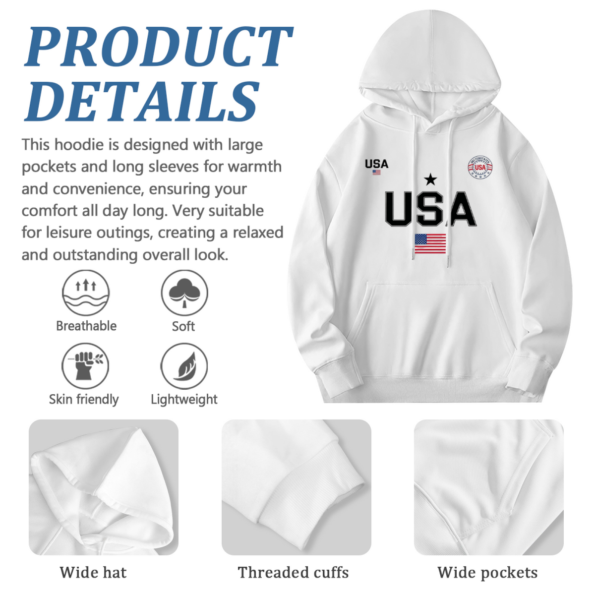 Patriotic USA Flag Badge Design Casual Hoodie