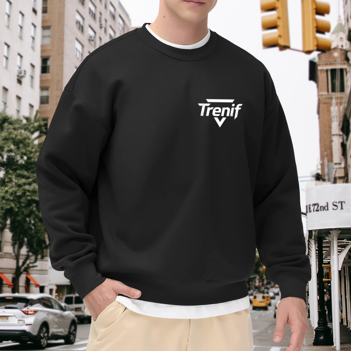 Minimal Trenif Triangle Logo Fake Two?Piece Crewneck Sweatshirt