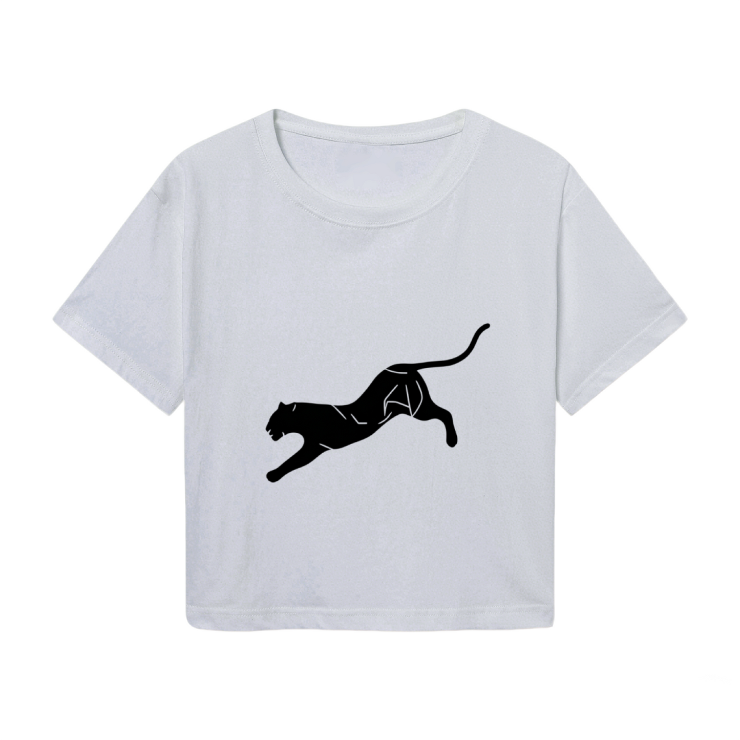 Minimal Black Panther Silhouette Edgy Grey Crop Tee