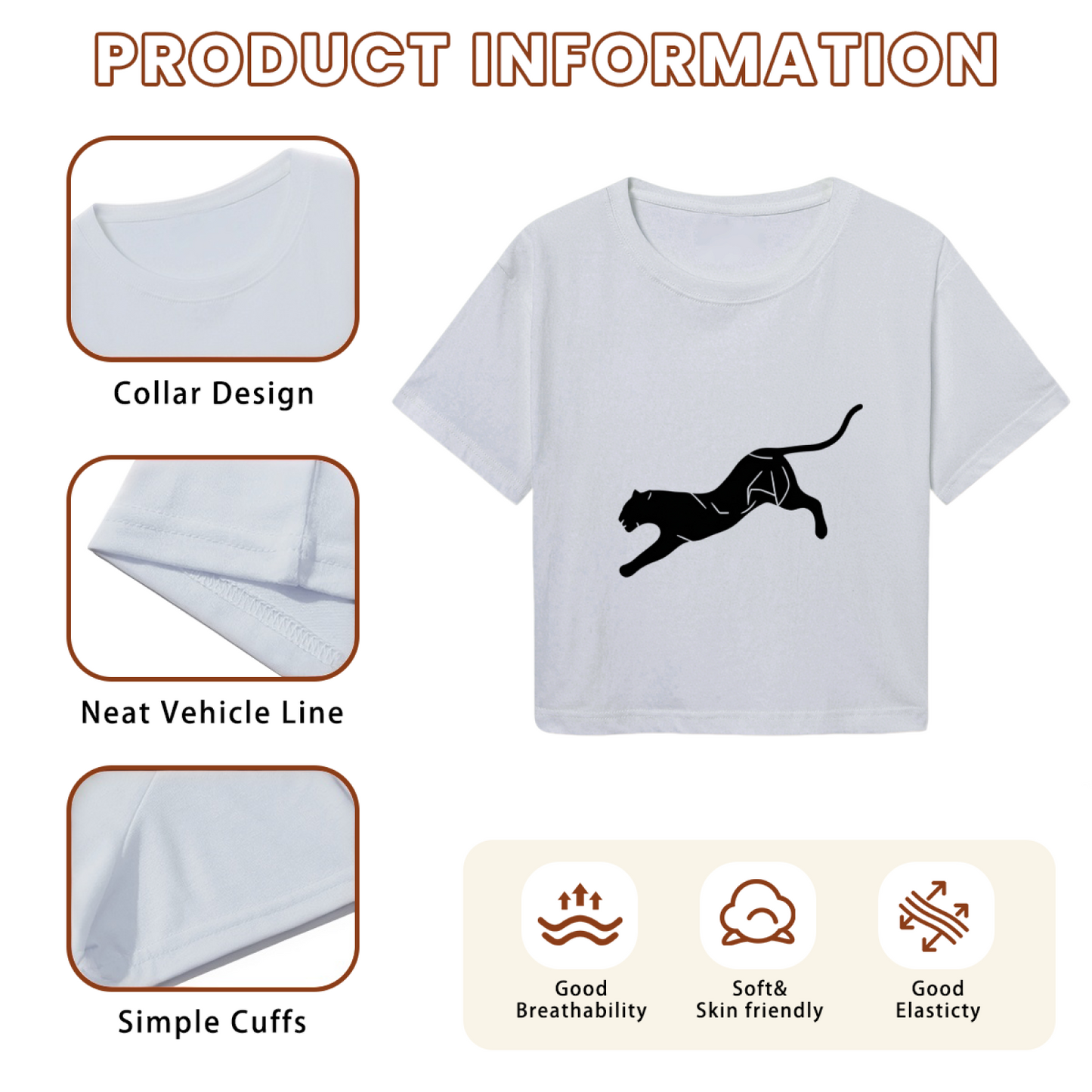 Minimal Black Panther Silhouette Edgy Grey Crop Tee