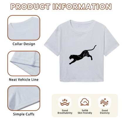 Minimal Black Panther Silhouette Edgy Grey Crop Tee
