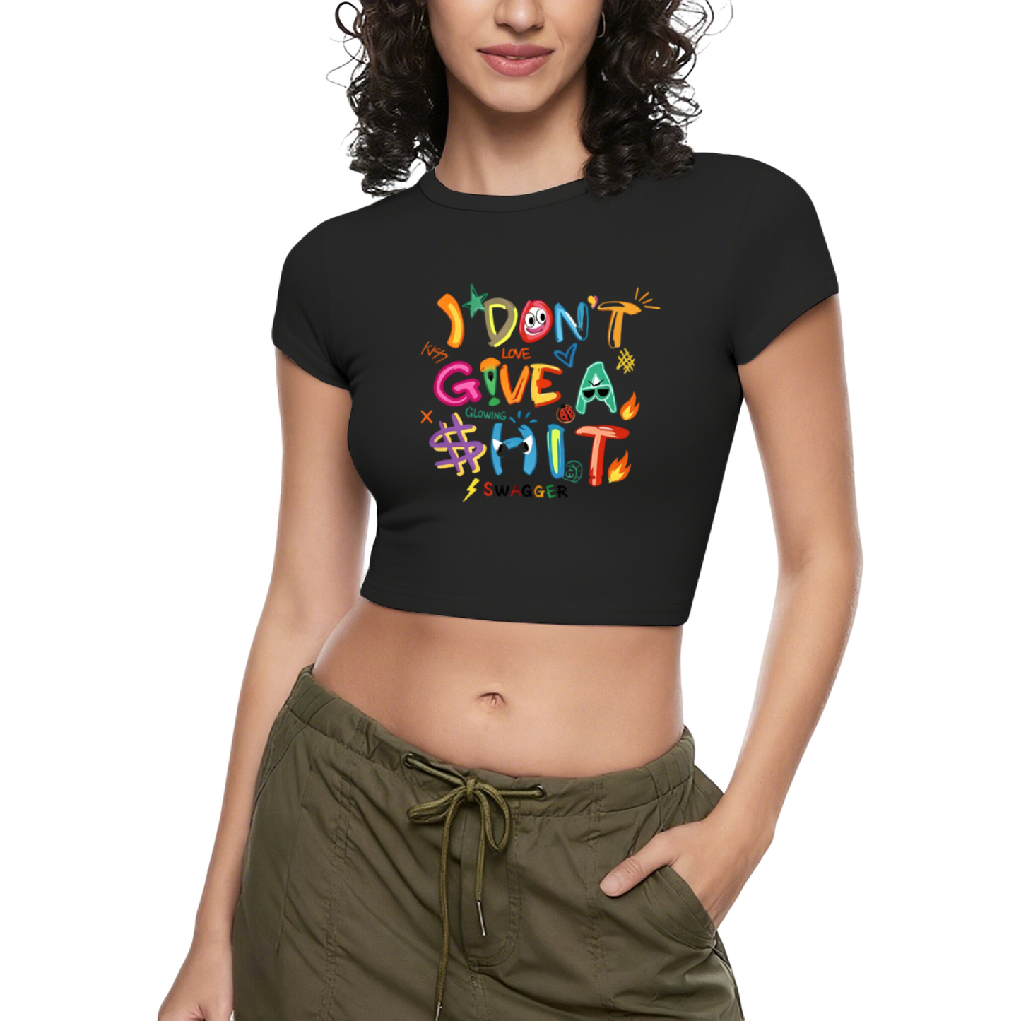 Minimal Daisy Heart Letter Black Crop Top