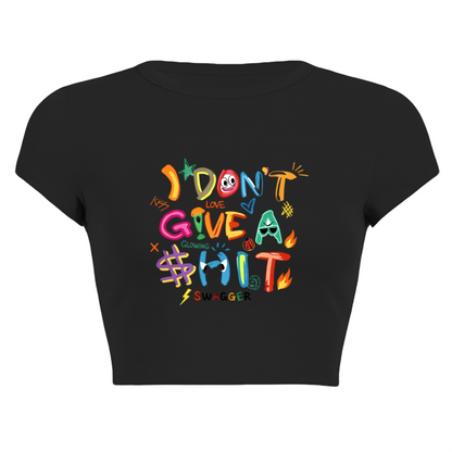 Minimal Daisy Heart Letter Black Crop Top