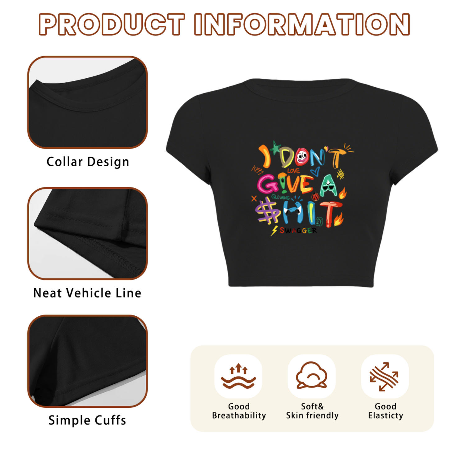 Minimal Daisy Heart Letter Black Crop Top