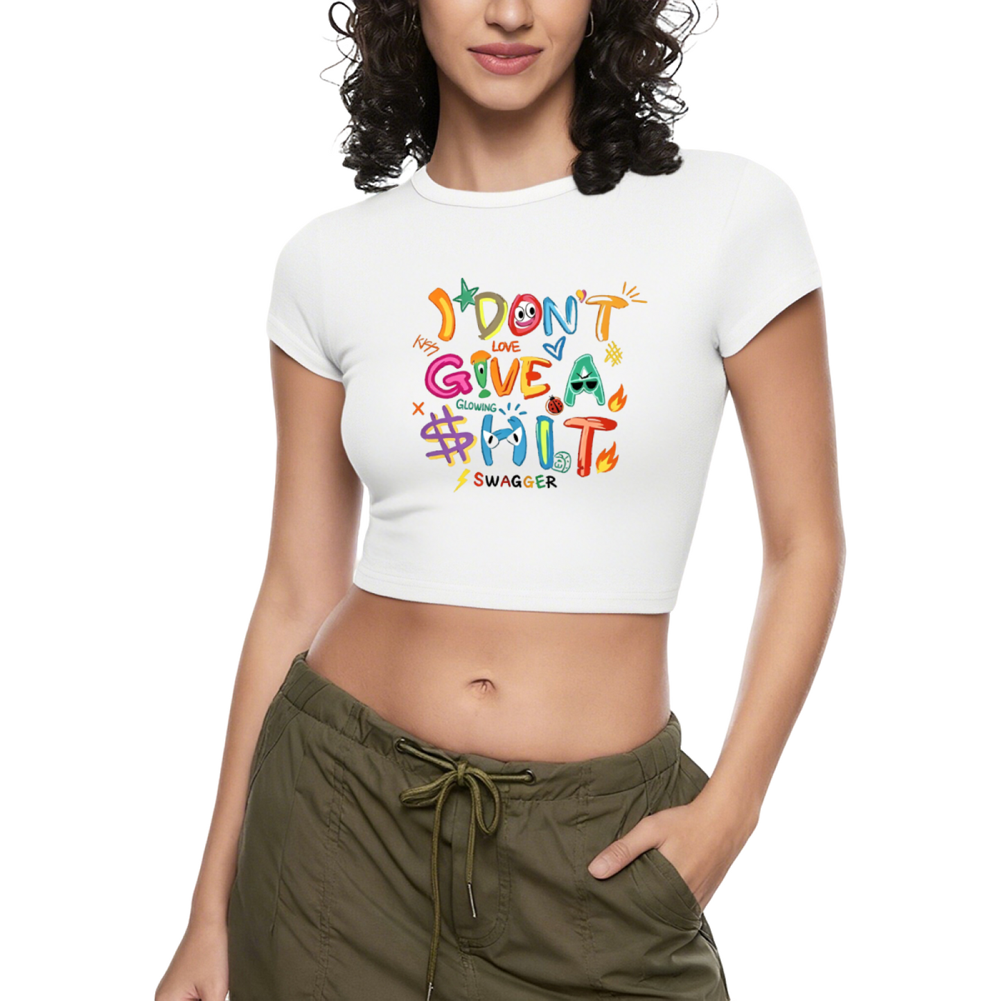 Minimal Daisy Heart Letter Black Crop Top