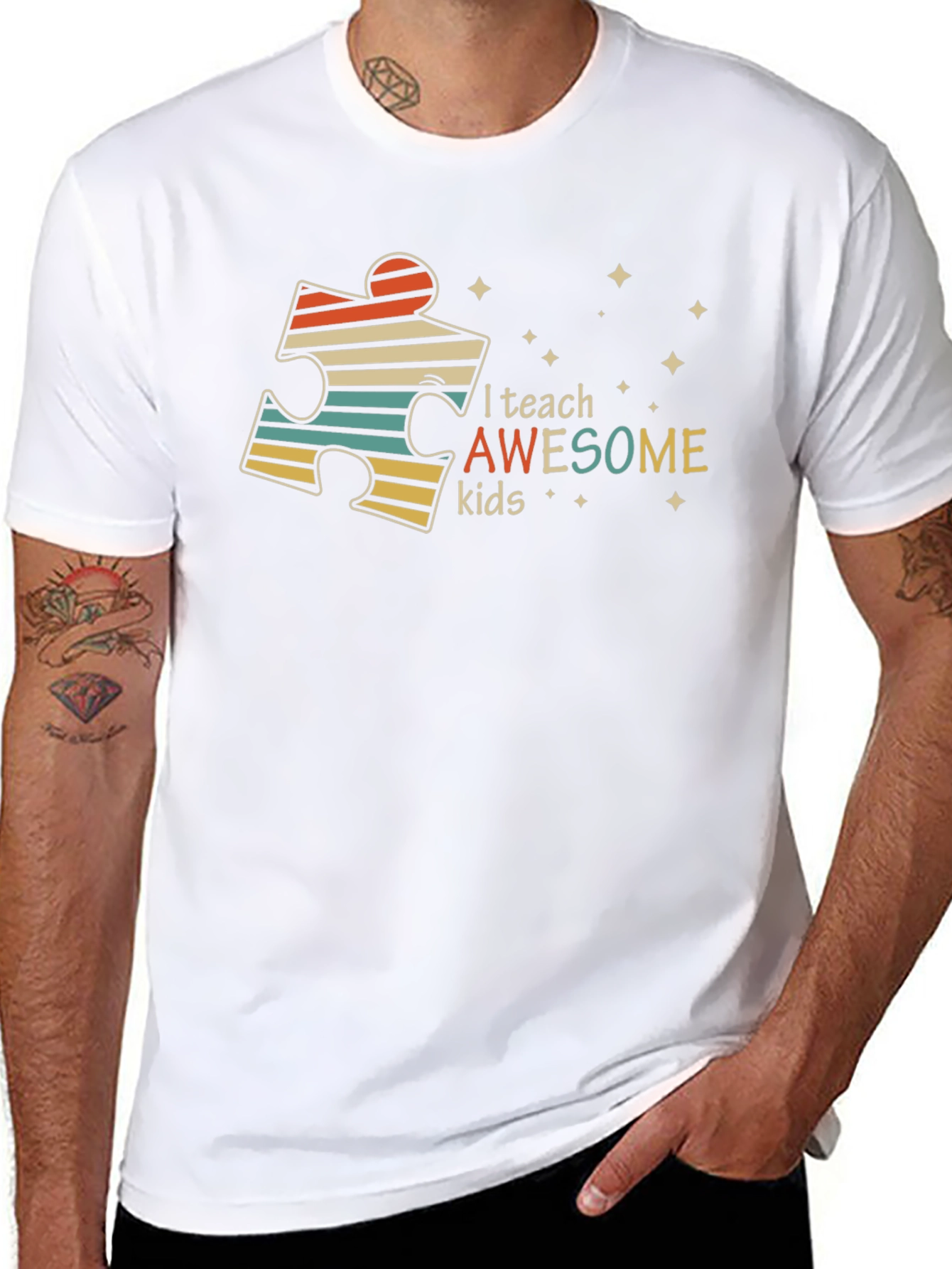 Autism Awareness Teacher T-Shirt - I Teach Awesome Kids