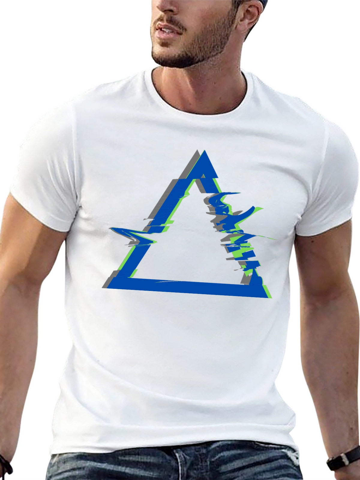 Abstract Triangle Glitch Graphic Black T-Shirt