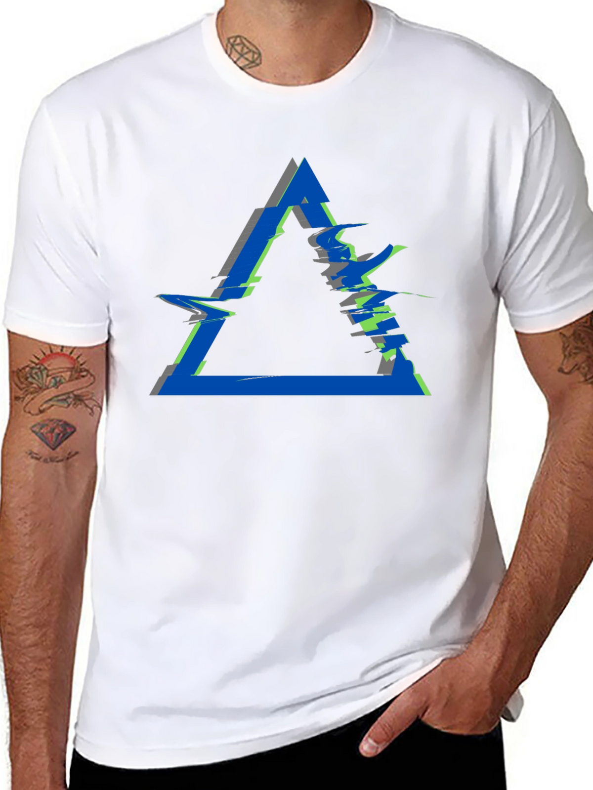 Abstract Triangle Glitch Graphic Black T-Shirt