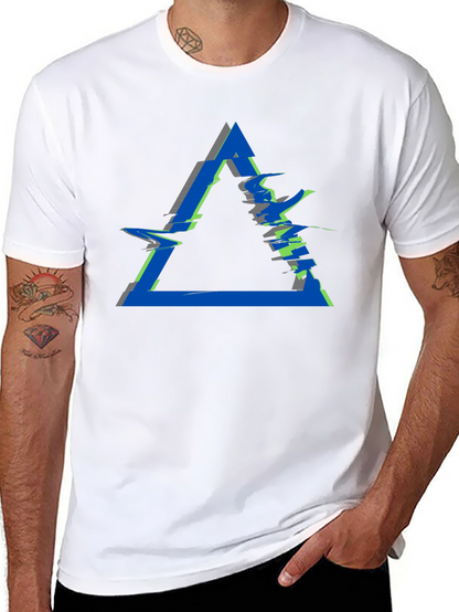 Abstract Triangle Glitch Graphic Black T-Shirt