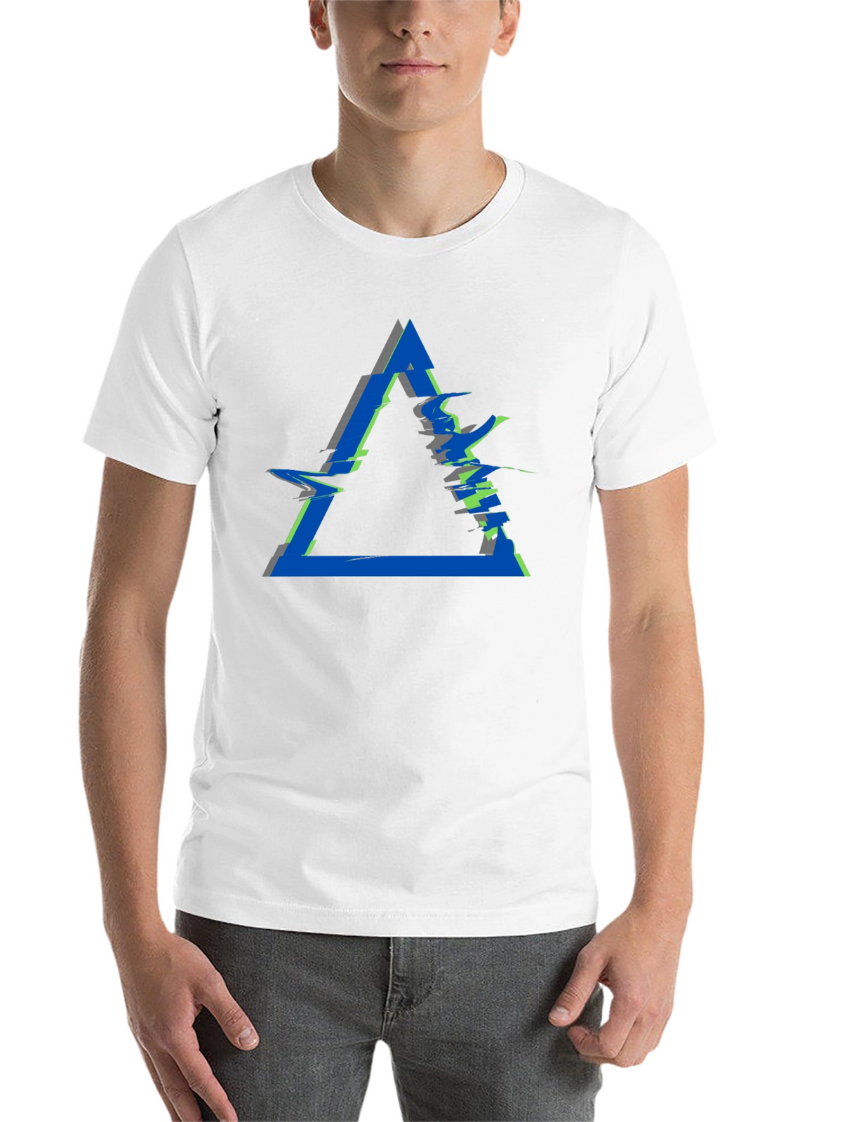 Abstract Triangle Glitch Graphic Black T-Shirt