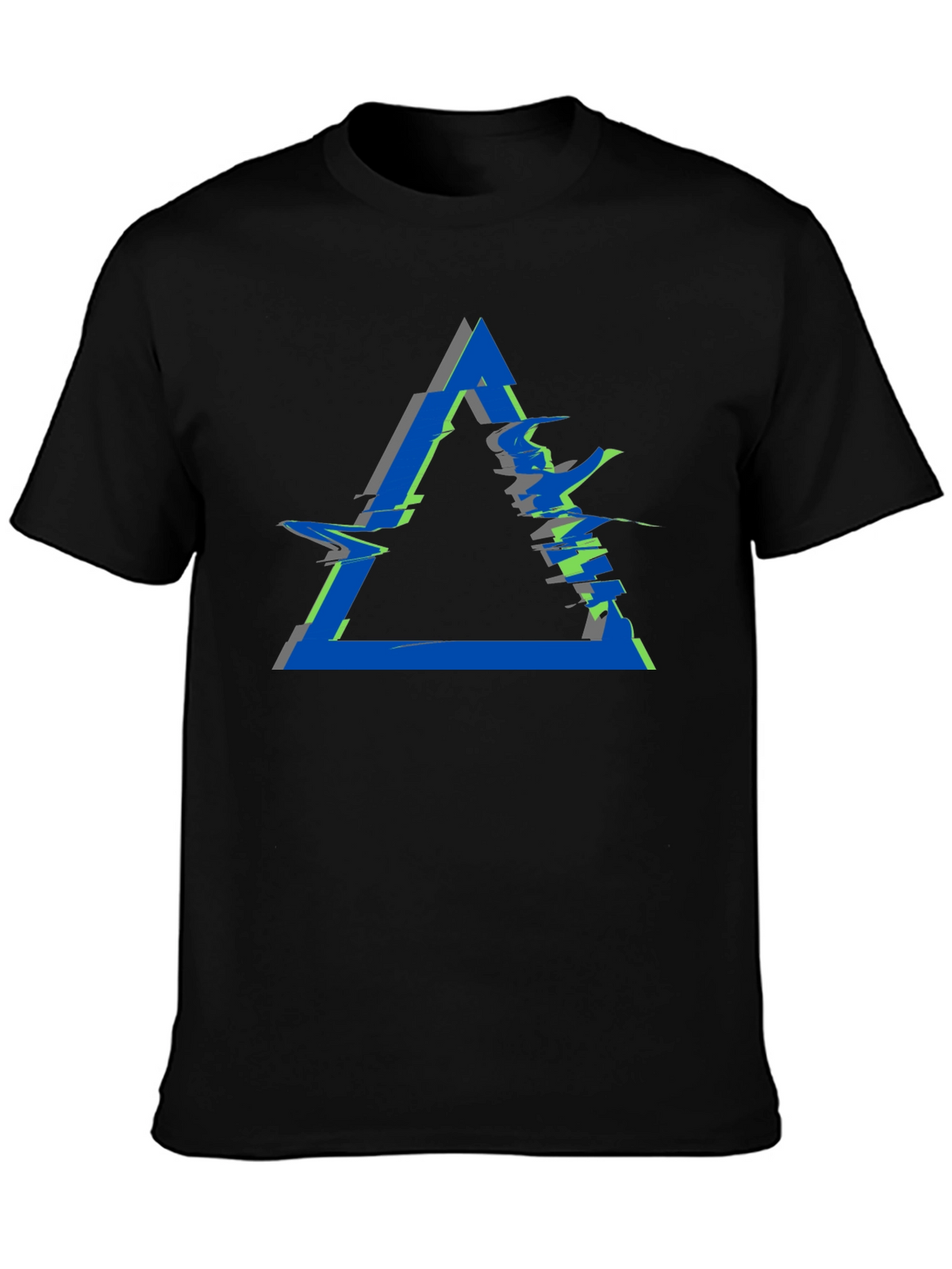 Abstract Triangle Glitch Graphic Black T-Shirt