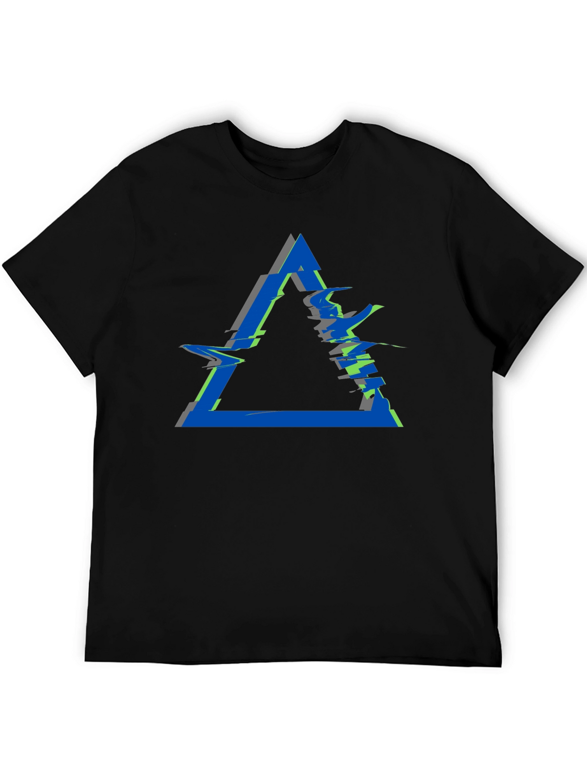 Abstract Triangle Glitch Graphic Black T-Shirt