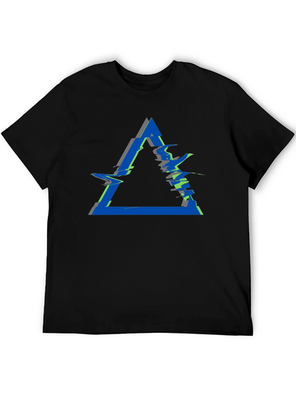 Abstract Triangle Glitch Graphic Black T-Shirt