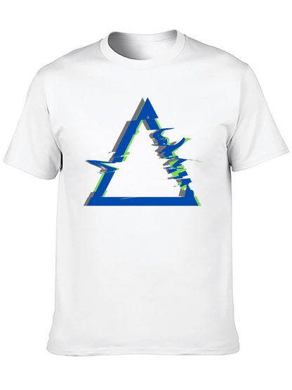 Abstract Triangle Glitch Graphic Black T-Shirt
