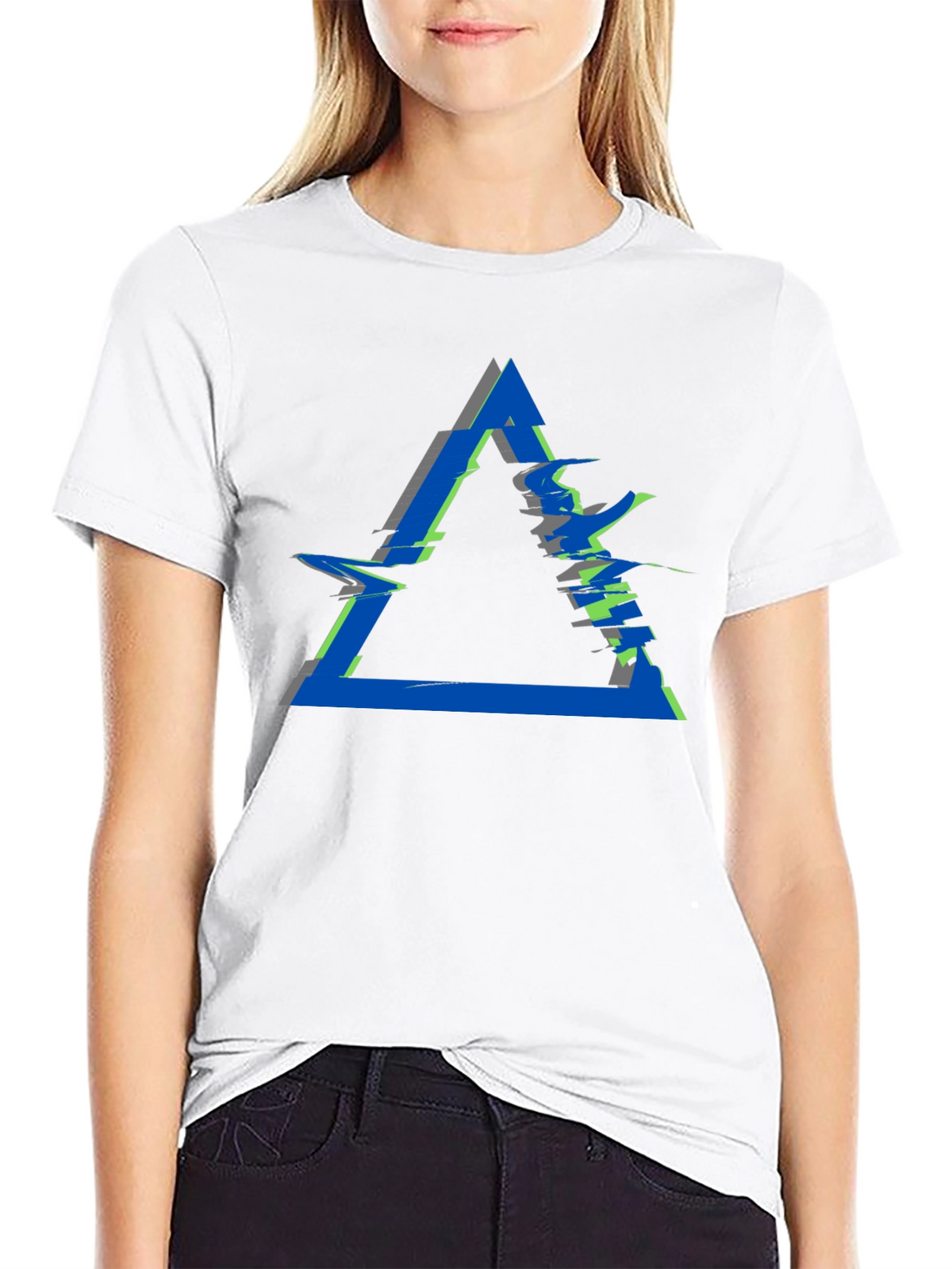 Abstract Triangle Glitch Graphic Black T-Shirt