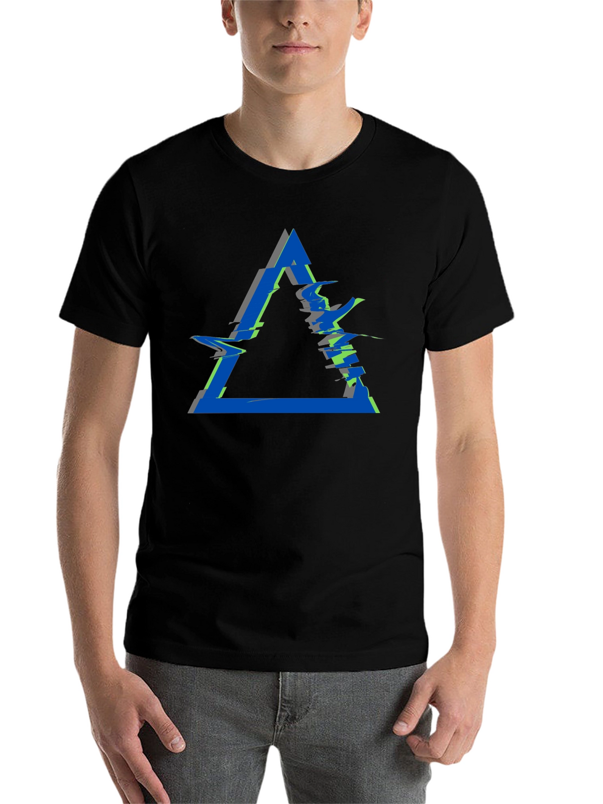 Abstract Triangle Glitch Graphic Black T-Shirt