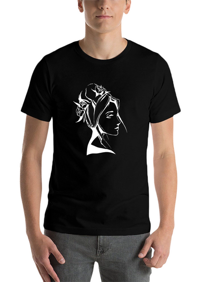 Elegant Woman Portrait Tee - Black Cotton