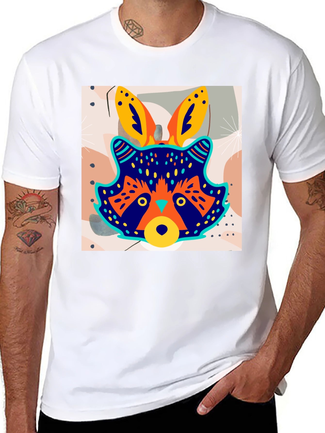 Funky Raccoon Graphic Tee - Stylish Mens Black T-Shirt