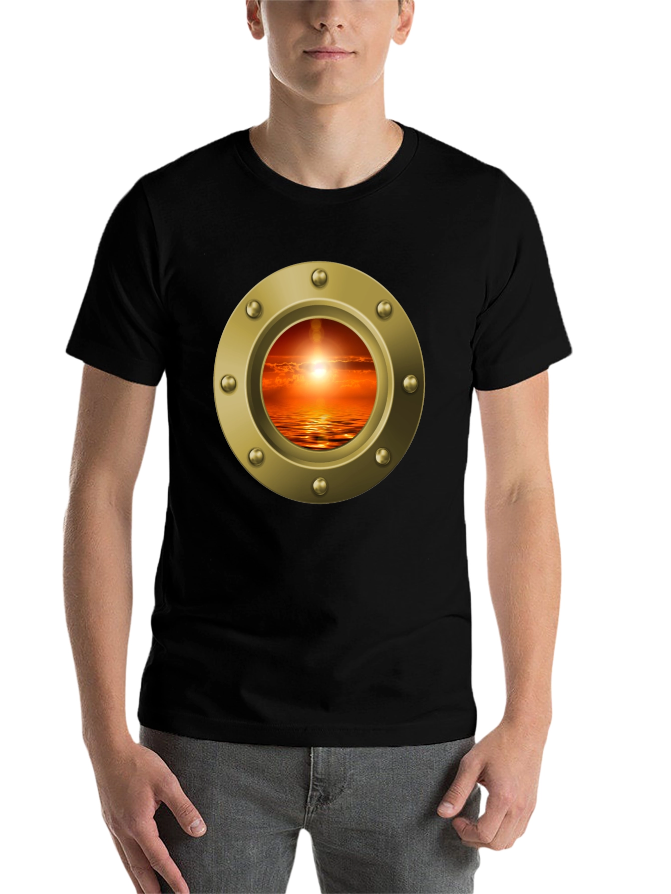 Nautical Porthole Sunset T-Shirt - Ocean View Tee
