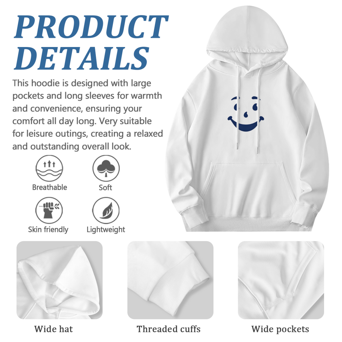 Minimal Cool Smiley Face Simple Graphic Casual Hoodie