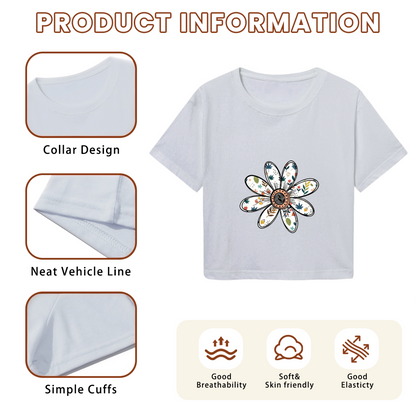 Hand-Drawn Boho Floral Daisy Soft Grey Crop Top