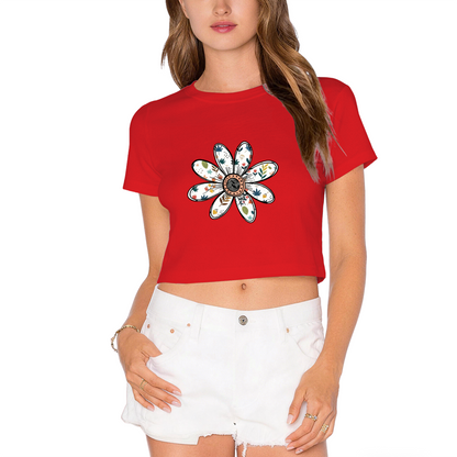 Hand-Drawn Boho Floral Daisy Soft Grey Crop Top