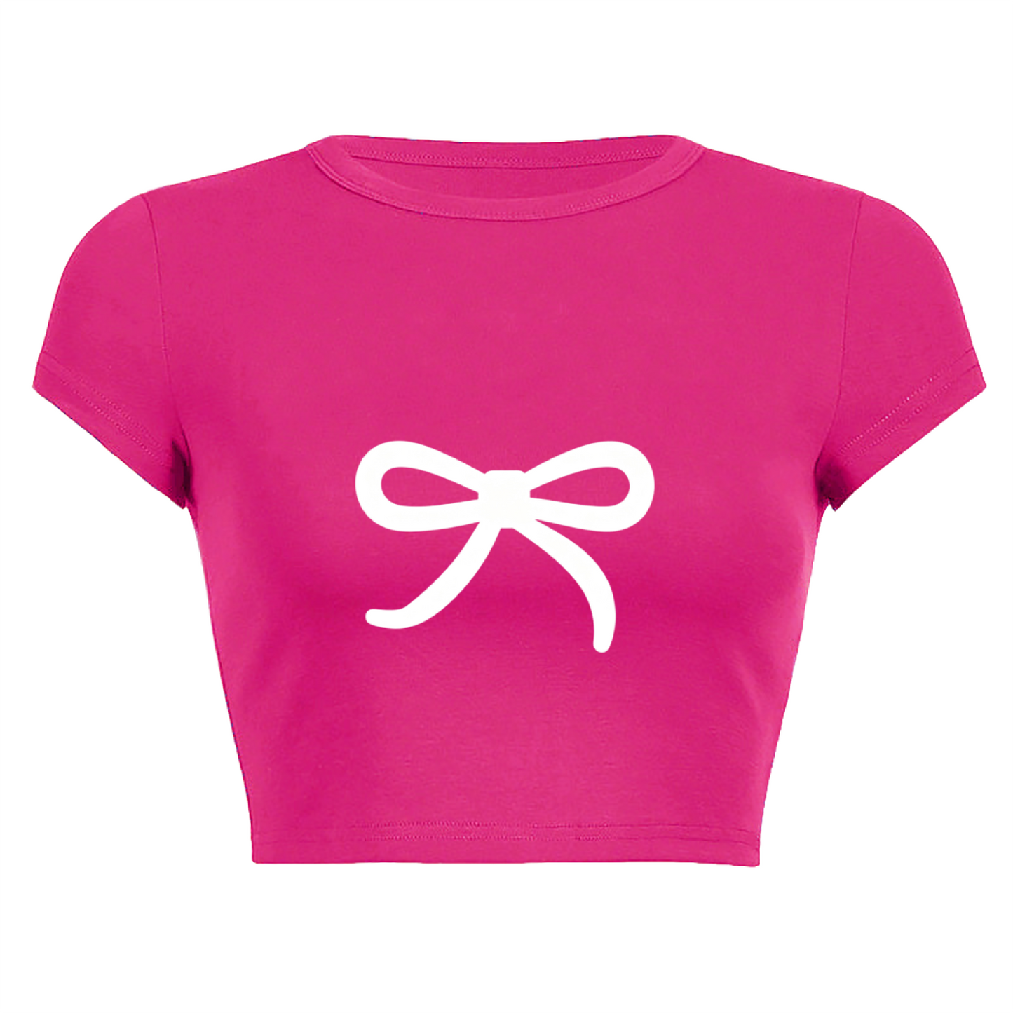 Minimal White Bow Hot Pink Coquette Crop Baby Tee