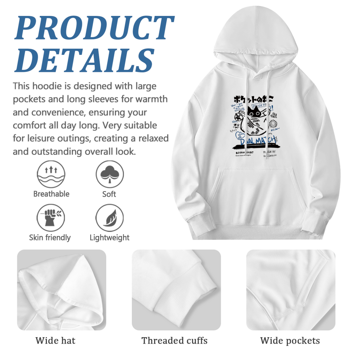 Cool Japanese Graffiti Cartoon Cat Art Hoodie