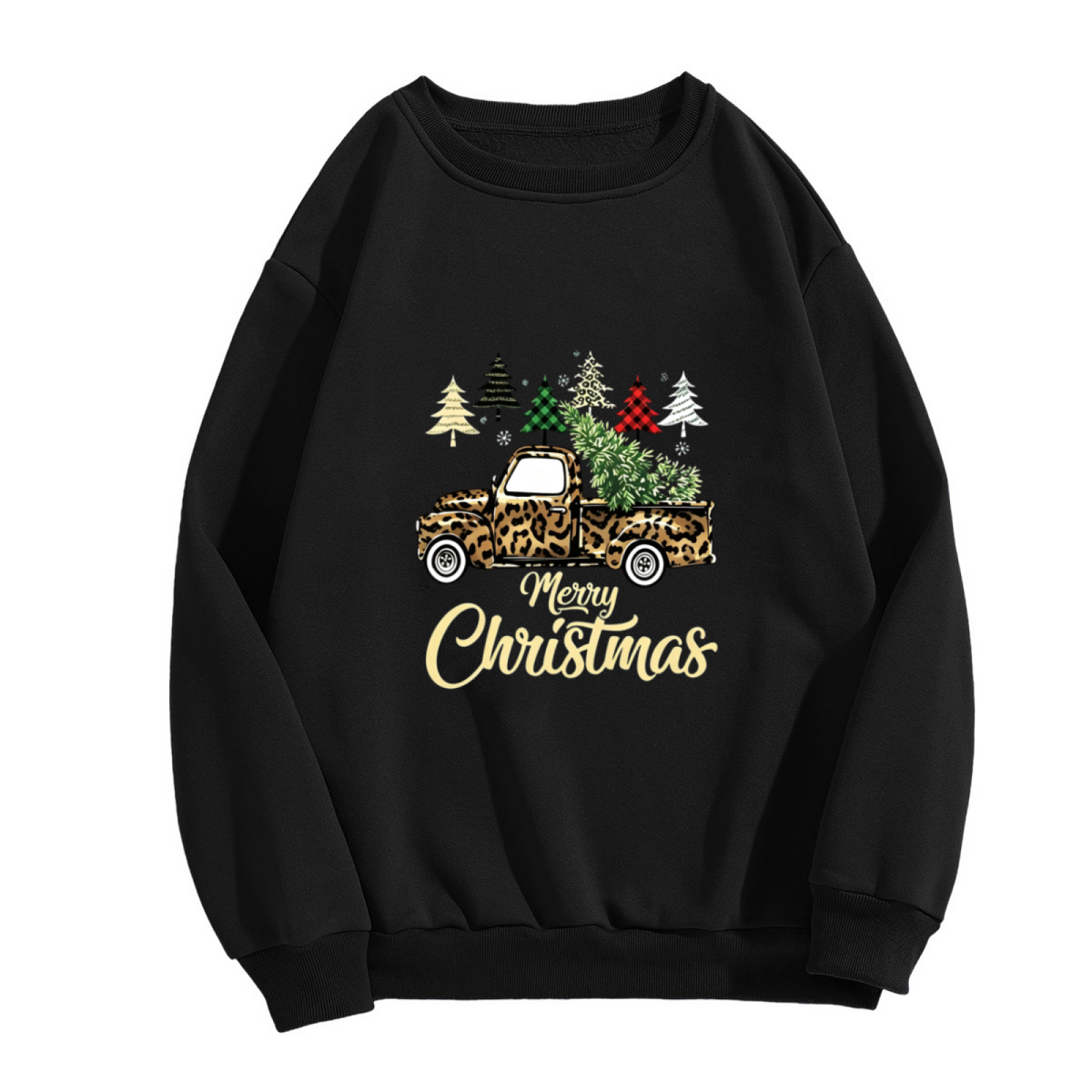 Leopard Christmas Truck Merry Holiday Crew Top
