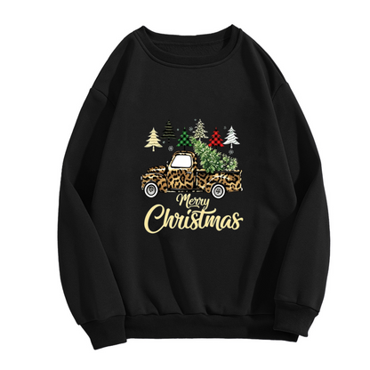Leopard Christmas Truck Merry Holiday Crew Top