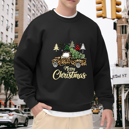 Leopard Christmas Truck Merry Holiday Crew Top