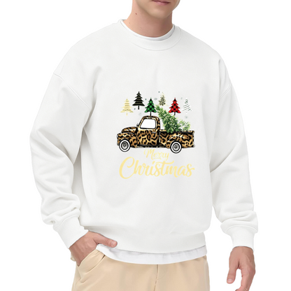 Leopard Christmas Truck Merry Holiday Crew Top
