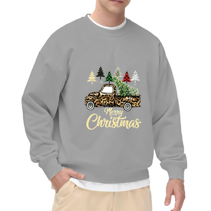 Leopard Christmas Truck Merry Holiday Crew Top